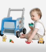 Wooden Baby Walker Wagon with Toys - Blue & Grey