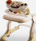 Interactive Baby Walker with Dual Toy Tray & Fruit Theme – Beige & Cream