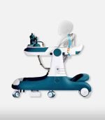 Multifunctional Baby Walker with Push Handle - Blue & White - Image 3
