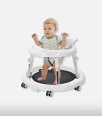 Round Baby Walker with Adjustable Height - White & Grey