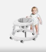 Round Baby Walker with Adjustable Height - White & Grey - Image 4