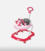 Momeasy Height Adjusting Baby Walker with Push Handle - Pink & Grey - Image 2