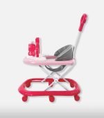 Momeasy Height Adjusting Baby Walker with Push Handle - Pink & Grey - Image 3