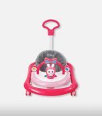 Momeasy Height Adjusting Baby Walker with Push Handle - Pink & Grey - Image 4