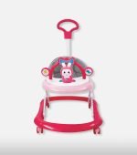Momeasy Height Adjusting Baby Walker with Push Handle - Pink & Grey